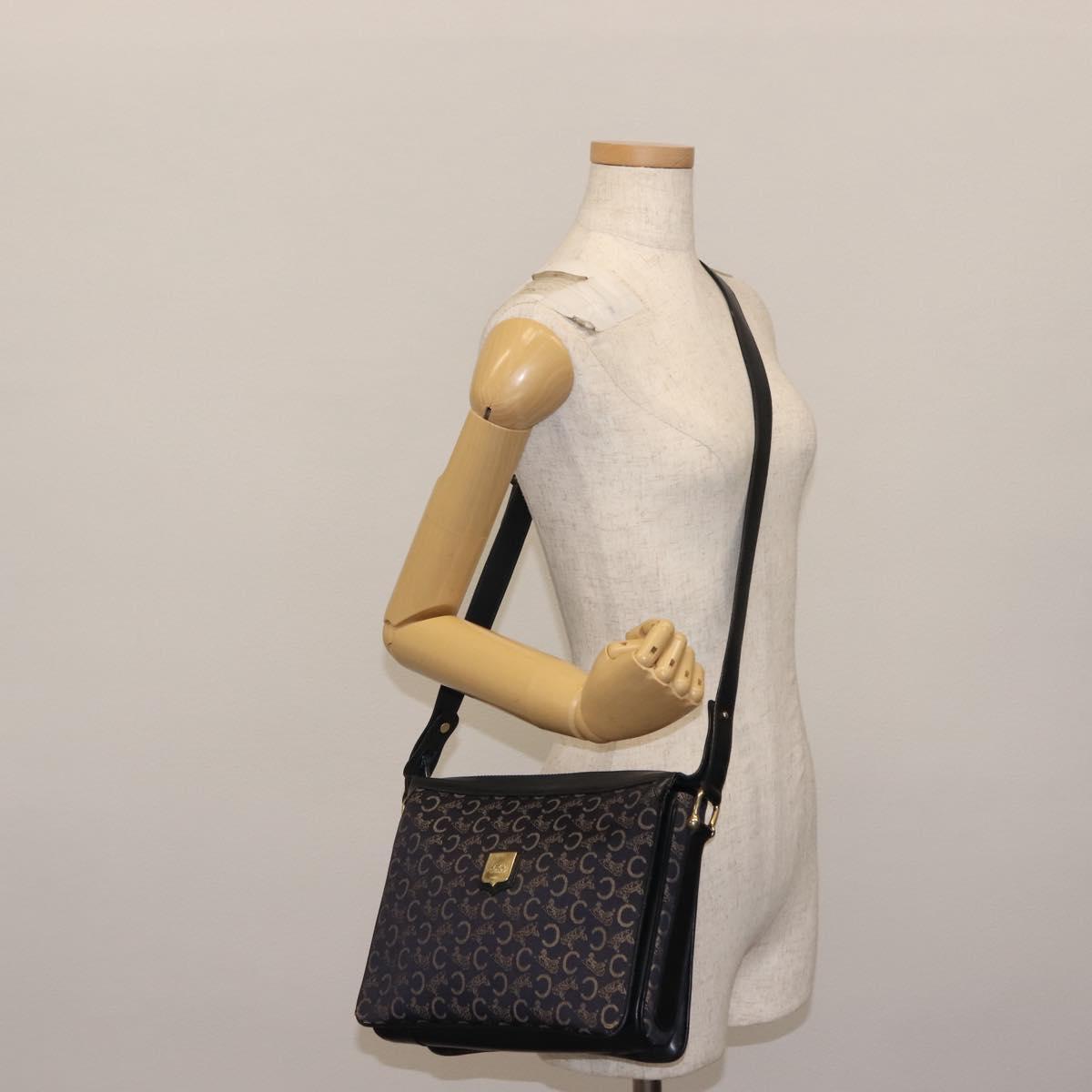 CELINE C Sulky Shoulder Bag Canvas Navy Gold Auth BA6726