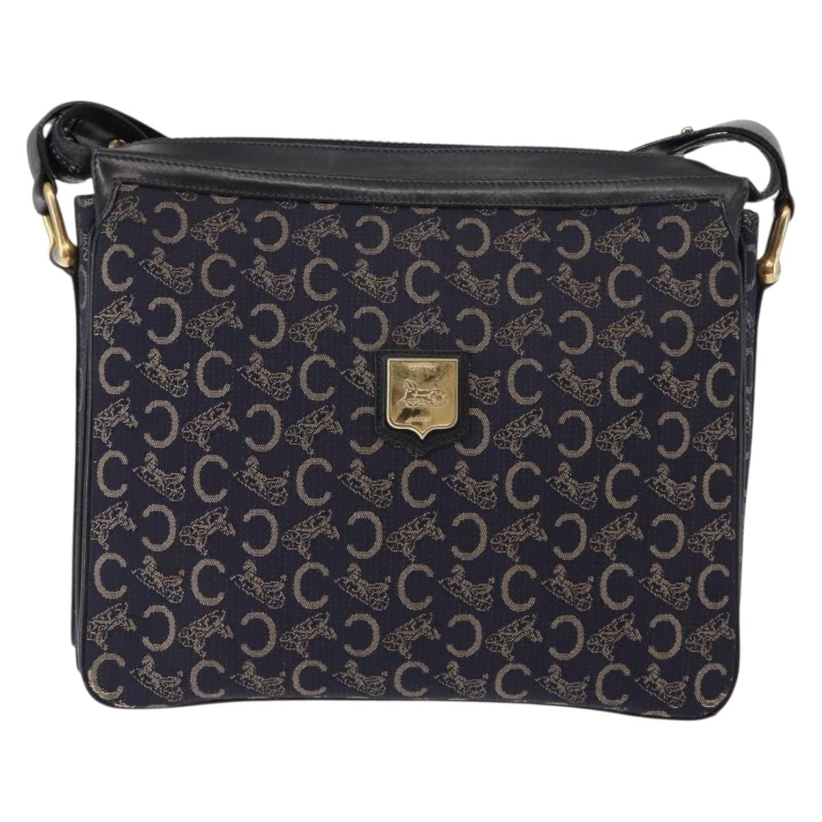 CELINE C Sulky Shoulder Bag Canvas Navy Gold Auth BA6726
