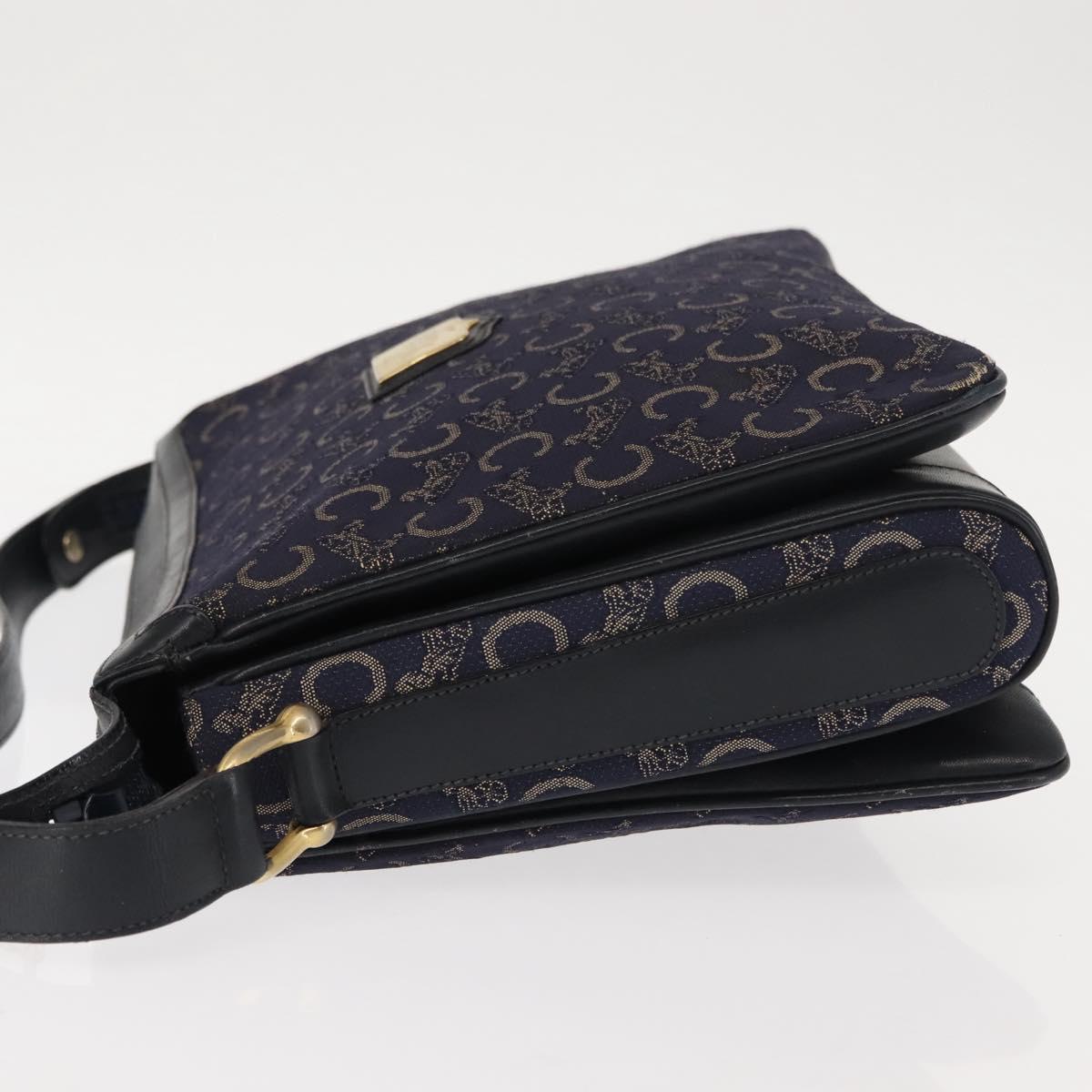 CELINE C Sulky Shoulder Bag Canvas Navy Gold Auth BA6726