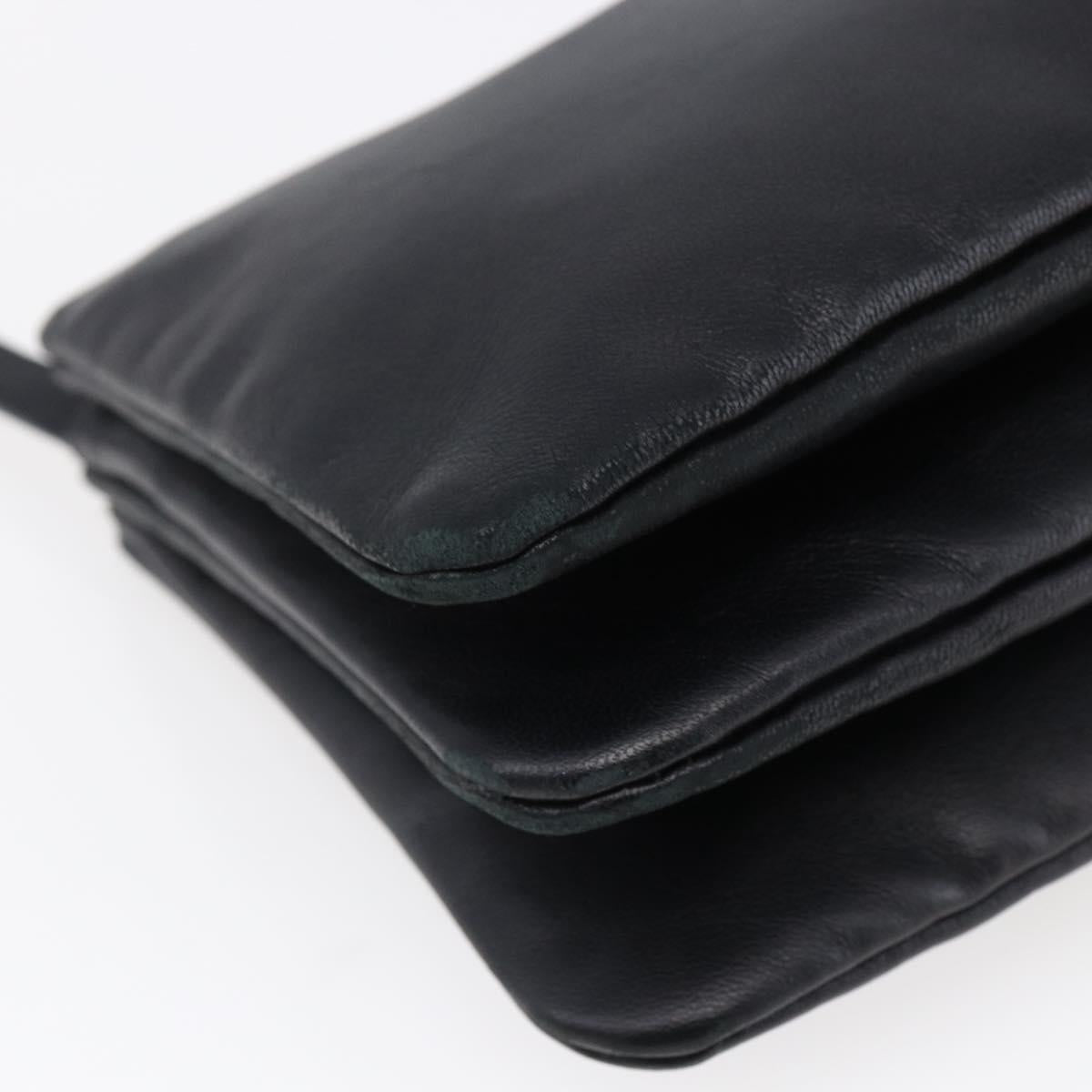 CELINE Trio Small Shoulder Bag Leather Black Gold Auth BA6727