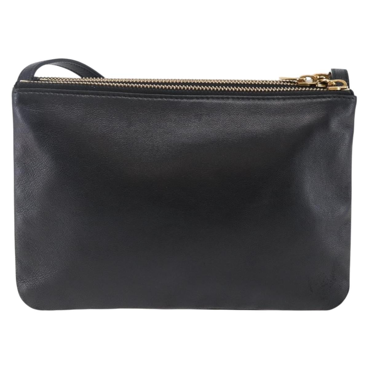 CELINE Trio Small Shoulder Bag Leather Black Gold Auth BA6727