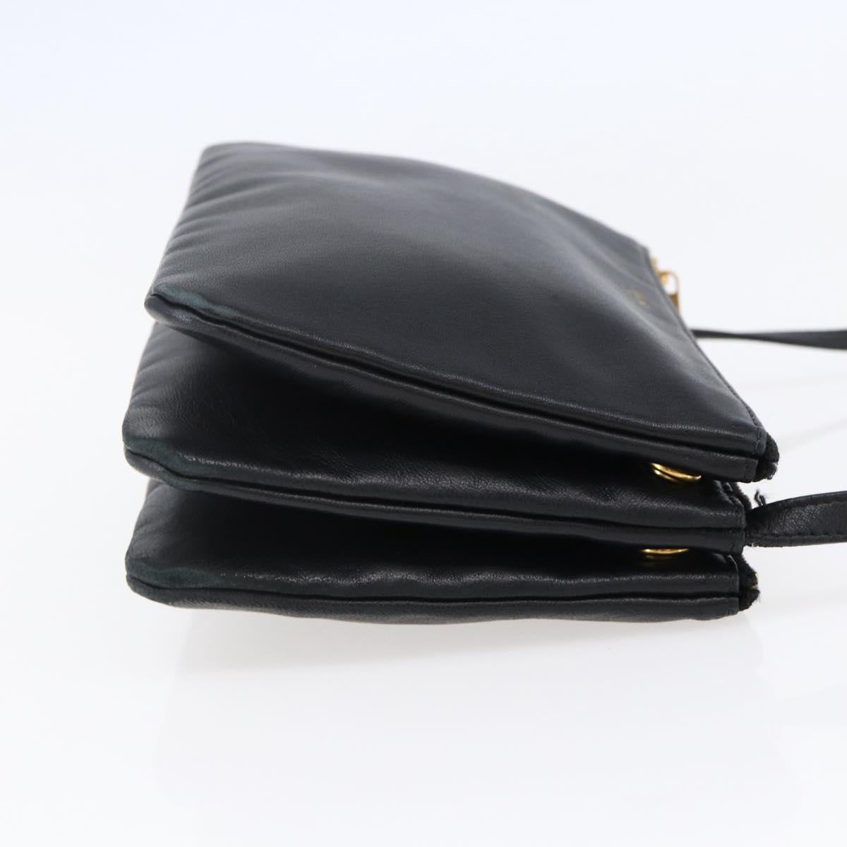 CELINE Trio Small Shoulder Bag Leather Black Gold Auth BA6727