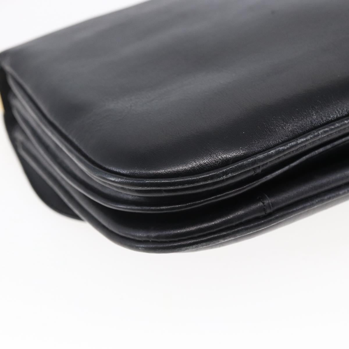 CELINE Shoulder Bag Leather Black Gold Auth BA6728