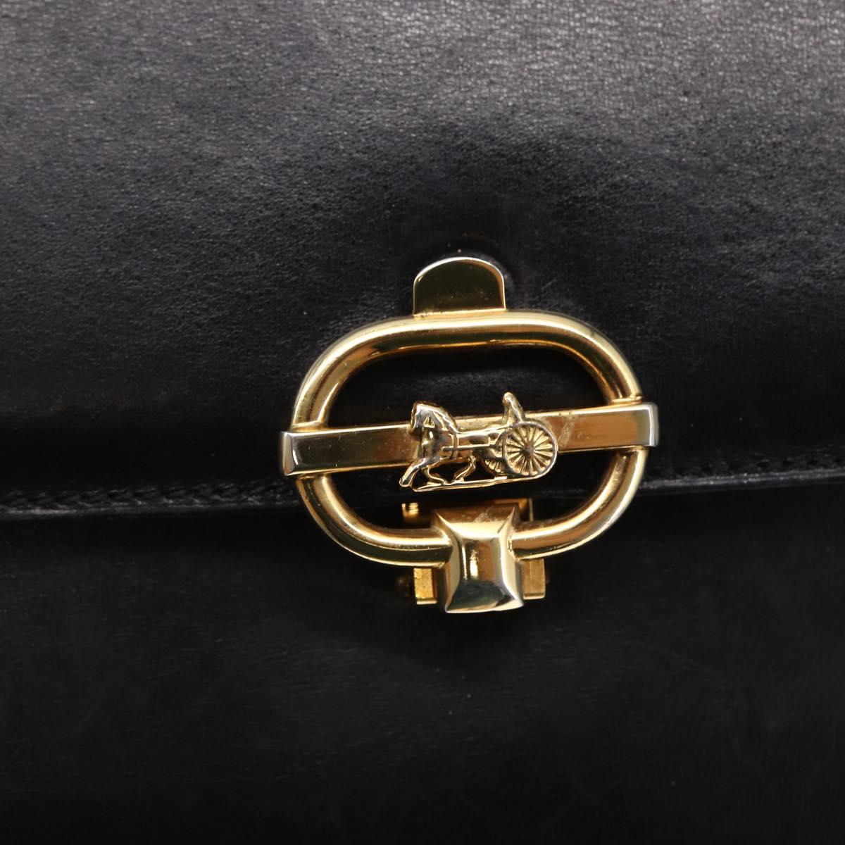 CELINE Shoulder Bag Leather Black Gold Auth BA6728