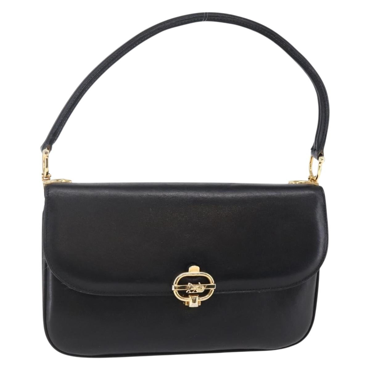 CELINE Shoulder Bag Leather Black Gold Auth BA6728
