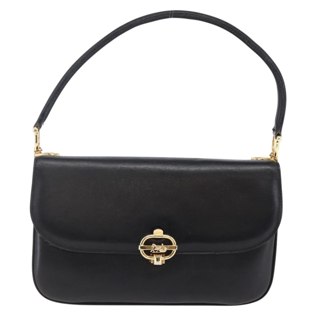 CELINE Shoulder Bag Leather Black Gold Auth BA6728