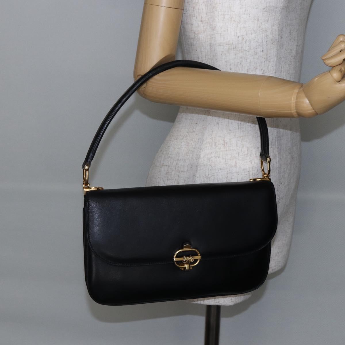 CELINE Shoulder Bag Leather Black Gold Auth BA6728