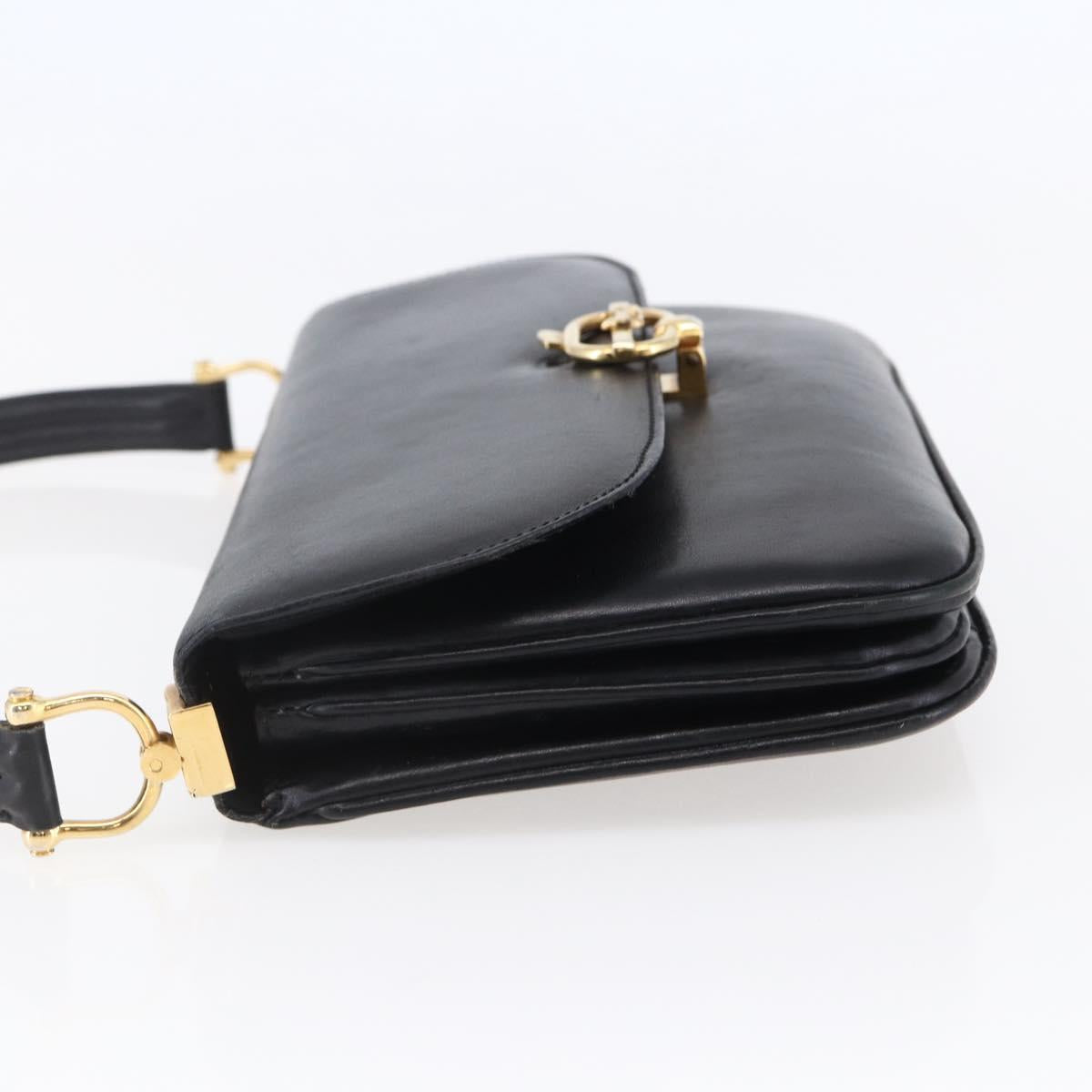CELINE Shoulder Bag Leather Black Gold Auth BA6728