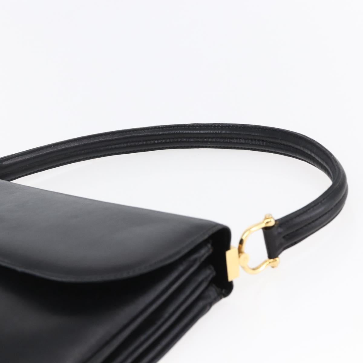 CELINE Shoulder Bag Leather Black Gold Auth BA6728