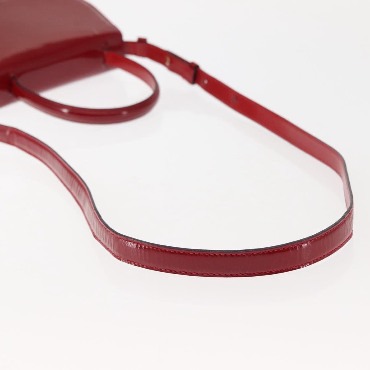 CELINE Hand Bag Enamel 2way Red Gold Auth BA6729