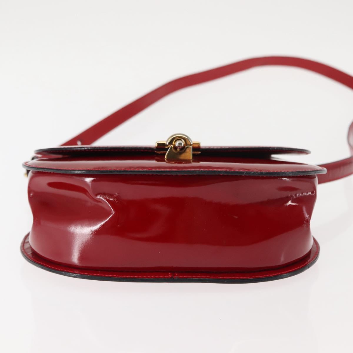 CELINE Hand Bag Enamel 2way Red Gold Auth BA6729