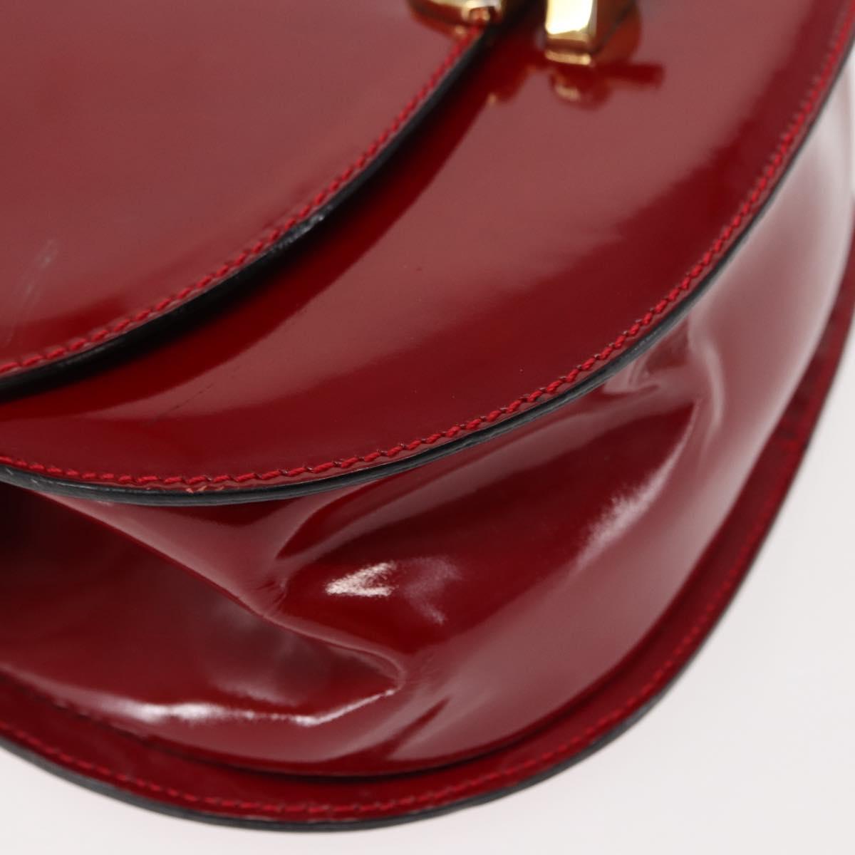 CELINE Hand Bag Enamel 2way Red Gold Auth BA6729