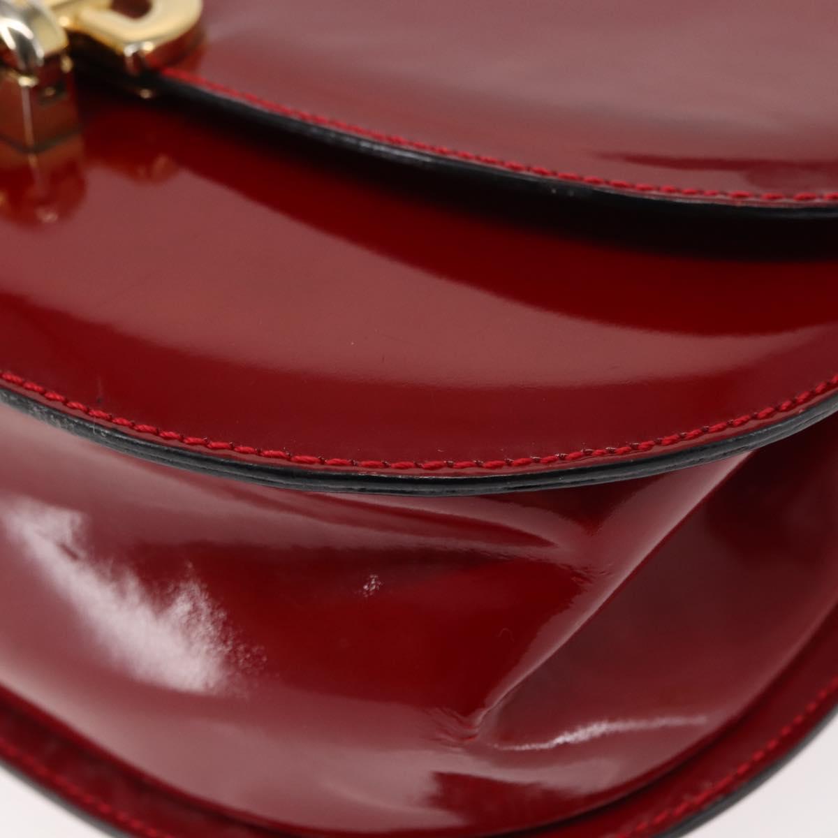 CELINE Hand Bag Enamel 2way Red Gold Auth BA6729