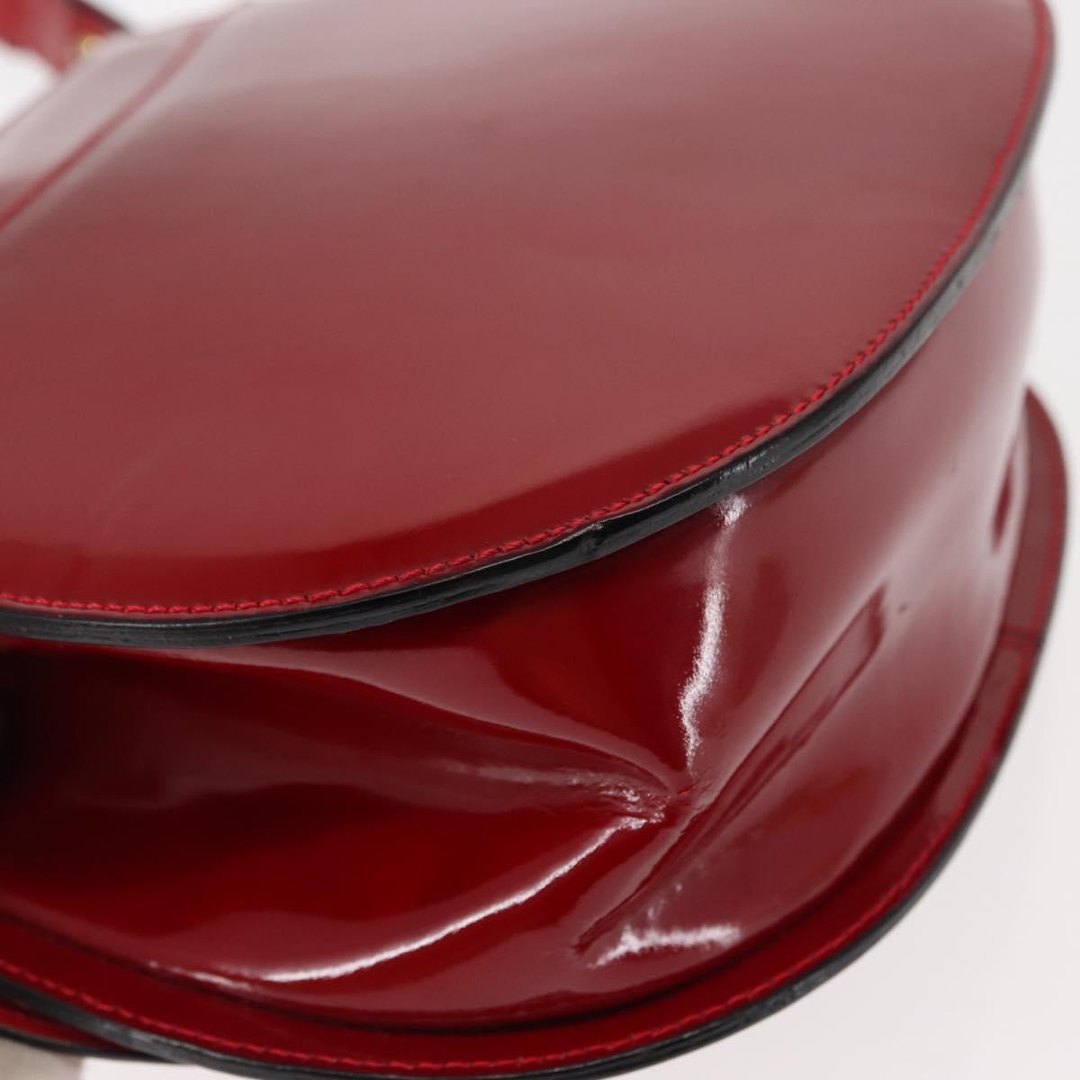 CELINE Hand Bag Enamel 2way Red Gold Auth BA6729