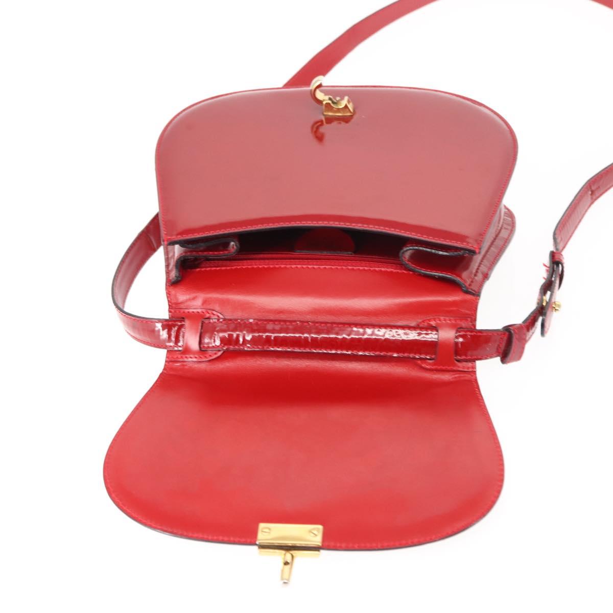 CELINE Hand Bag Enamel 2way Red Gold Auth BA6729