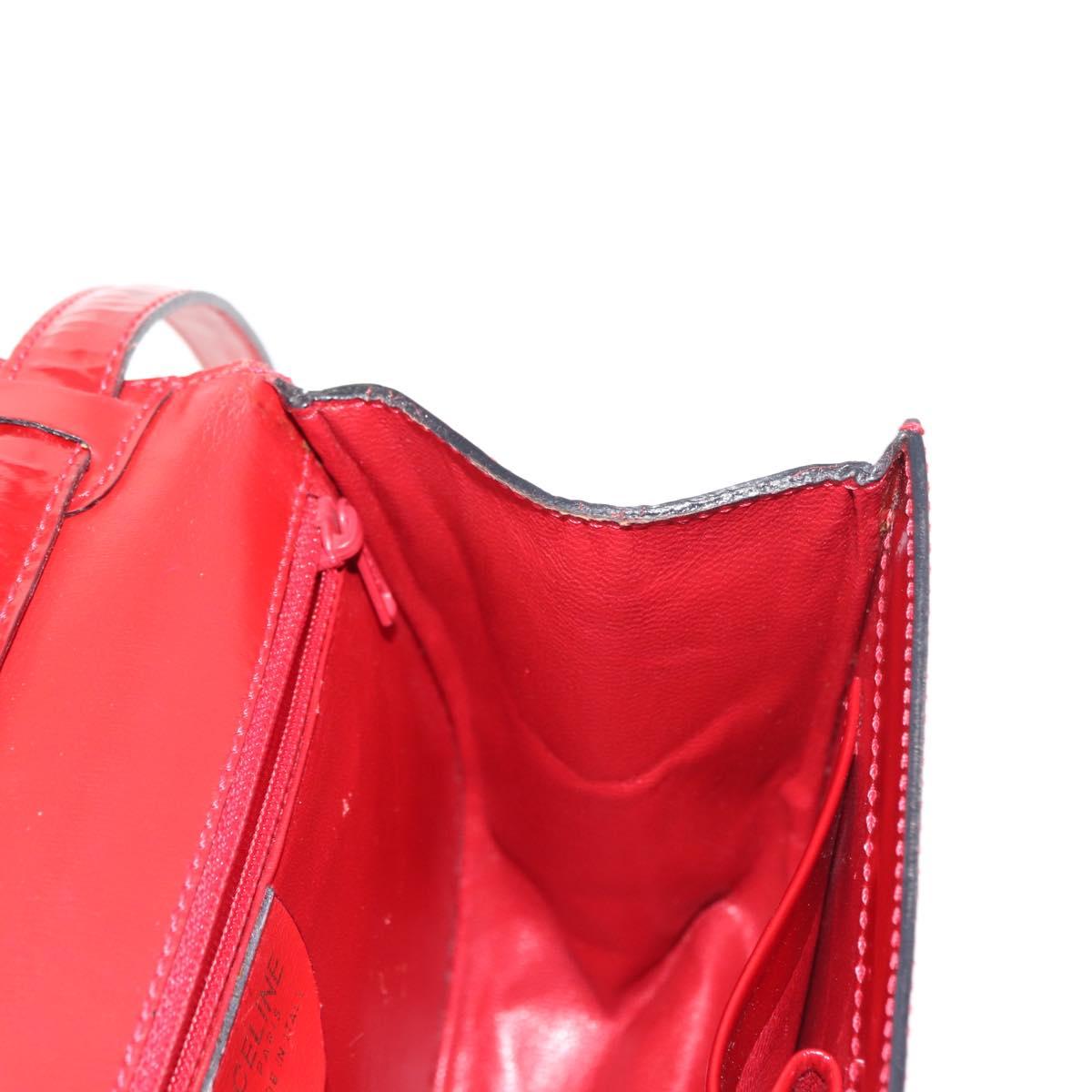 CELINE Hand Bag Enamel 2way Red Gold Auth BA6729