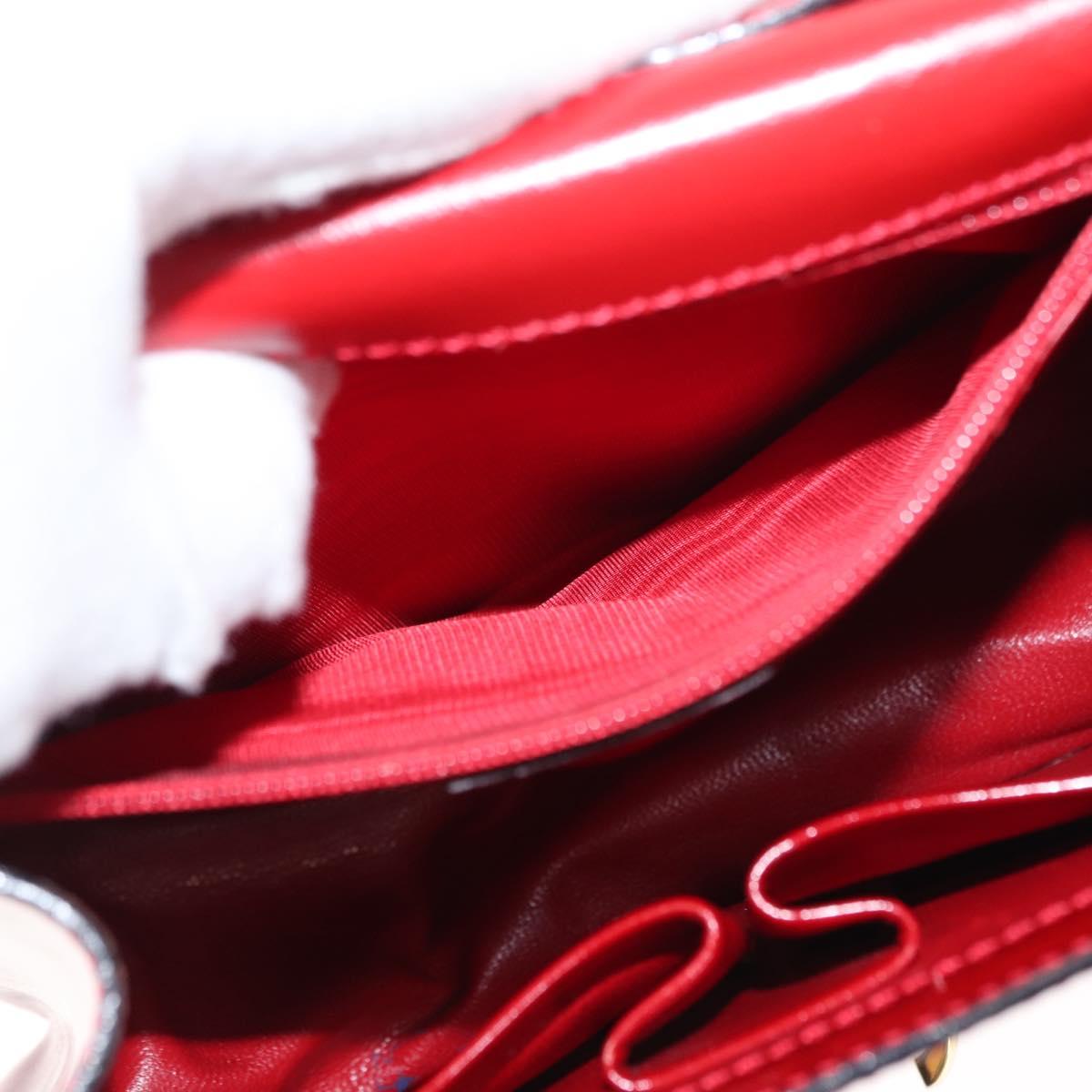 CELINE Hand Bag Enamel 2way Red Gold Auth BA6729