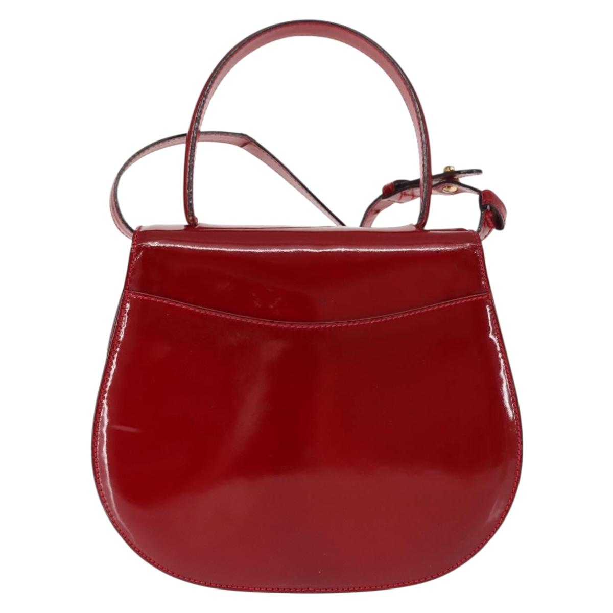 CELINE Hand Bag Enamel 2way Red Gold Auth BA6729