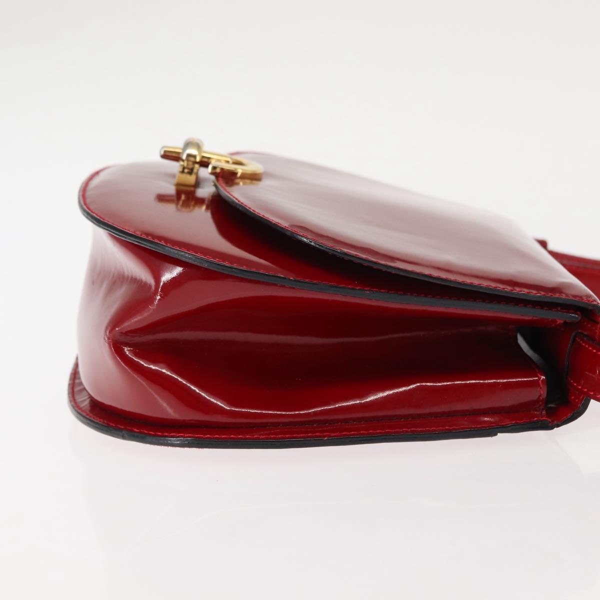 CELINE Hand Bag Enamel 2way Red Gold Auth BA6729