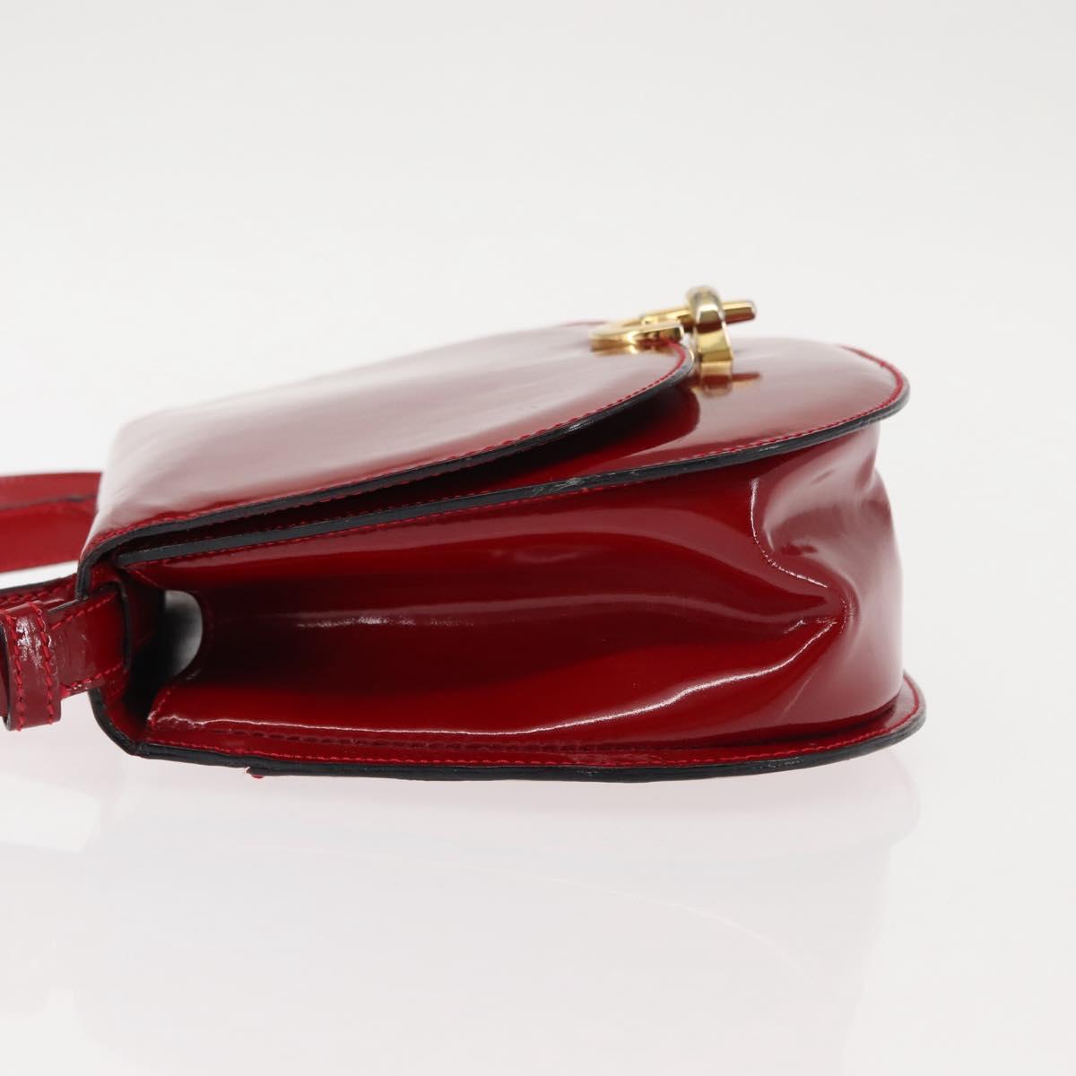 CELINE Hand Bag Enamel 2way Red Gold Auth BA6729