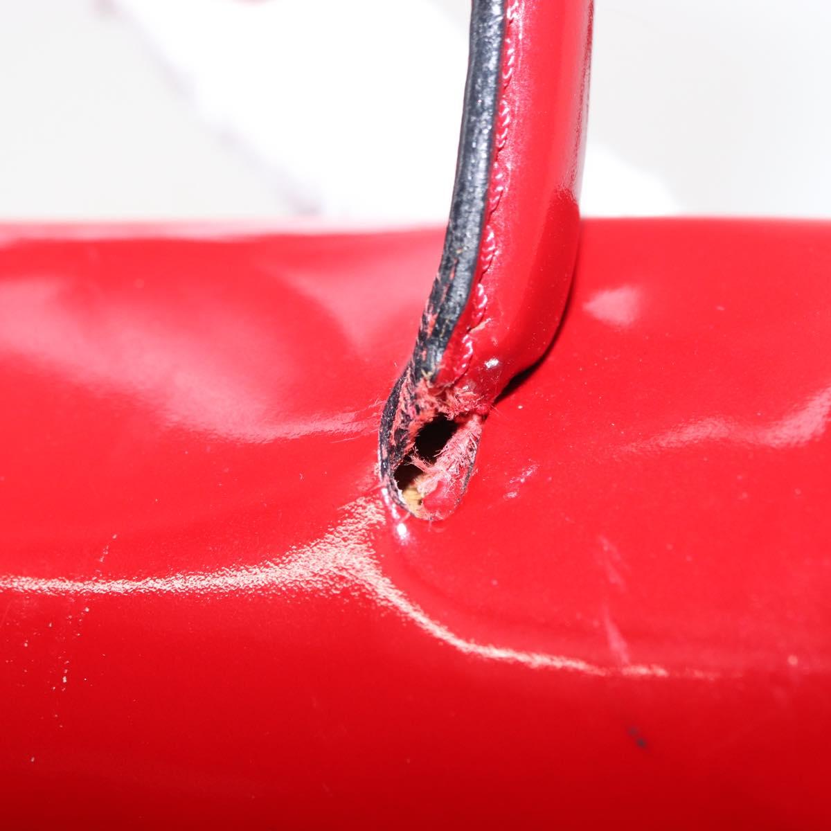 CELINE Hand Bag Enamel 2way Red Gold Auth BA6729