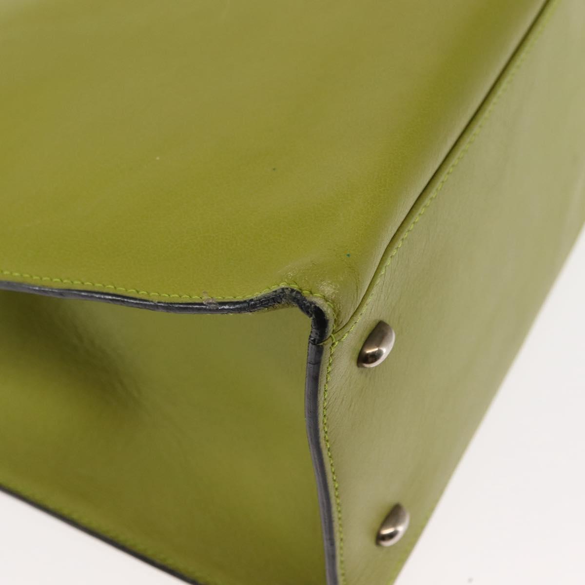 CELINE Shoulder Bag Leather Green Silver Auth BA6730