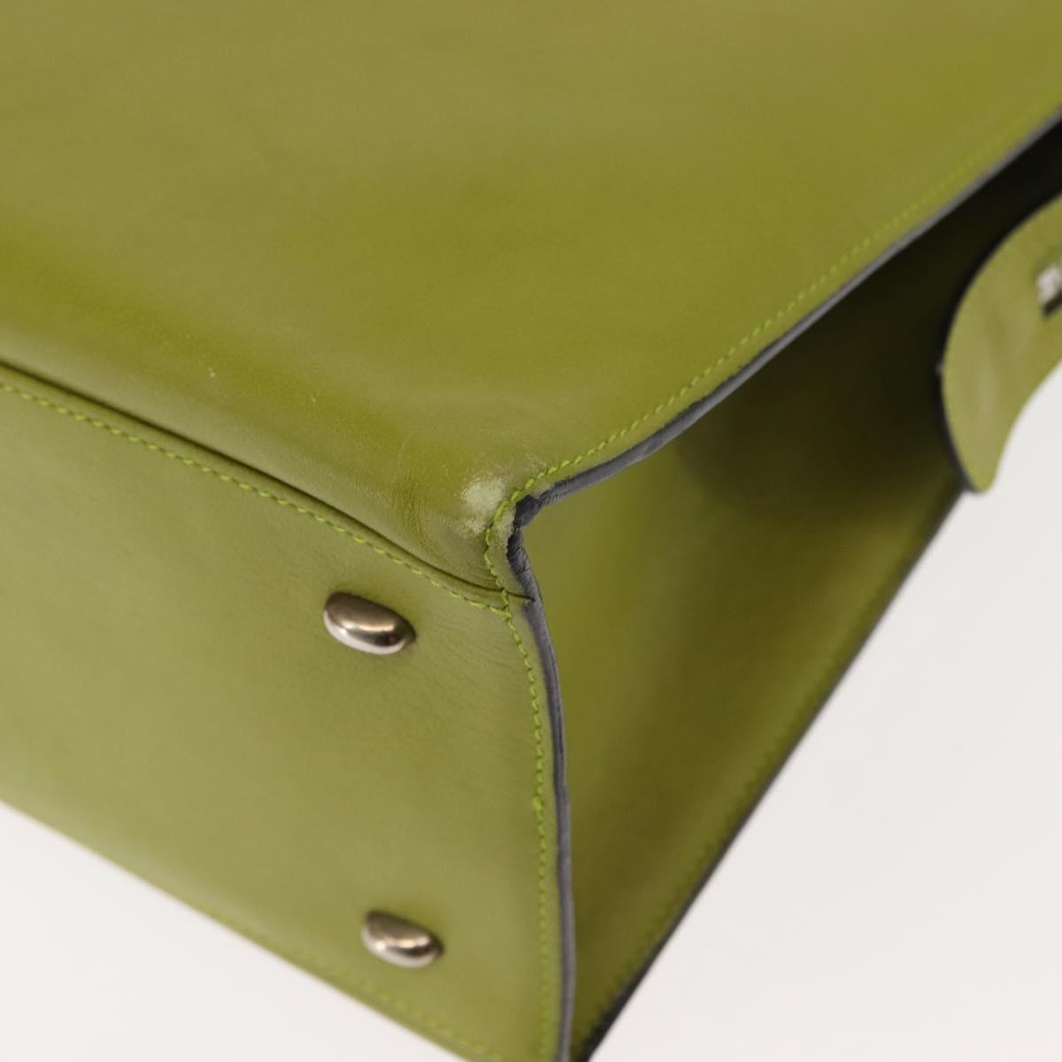 CELINE Shoulder Bag Leather Green Silver Auth BA6730