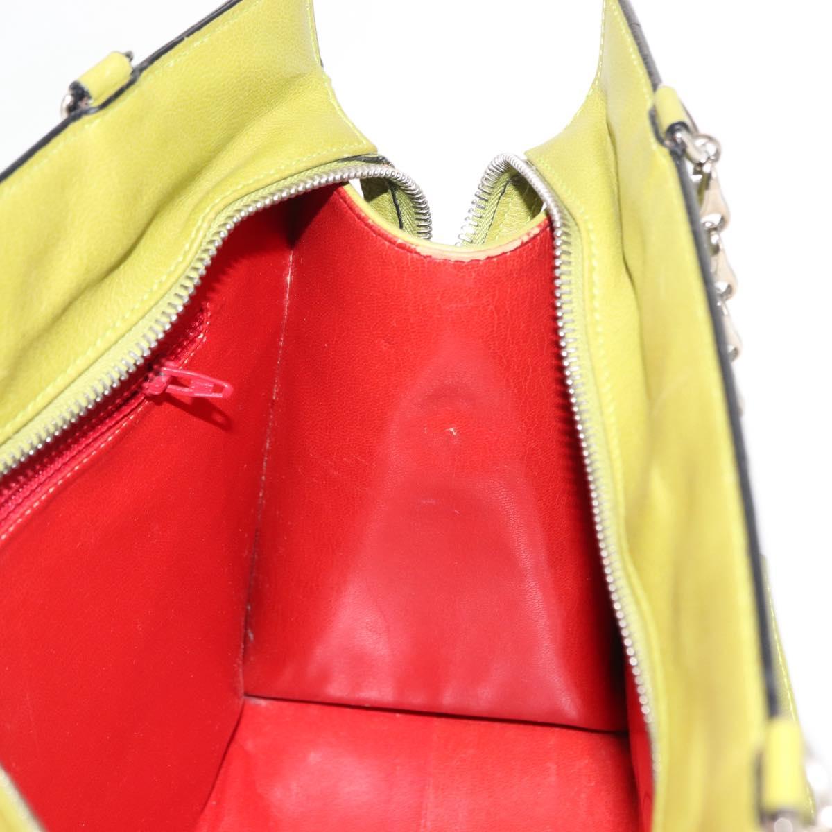 CELINE Shoulder Bag Leather Green Silver Auth BA6730