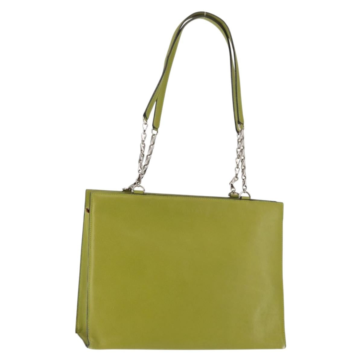 CELINE Shoulder Bag Leather Green Silver Auth BA6730
