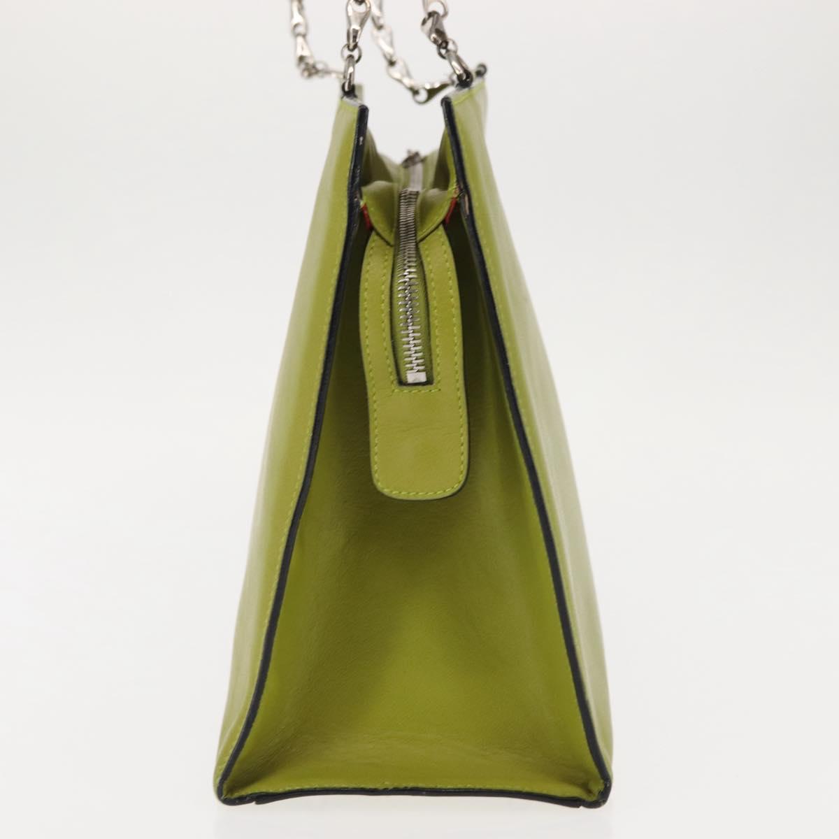 CELINE Shoulder Bag Leather Green Silver Auth BA6730