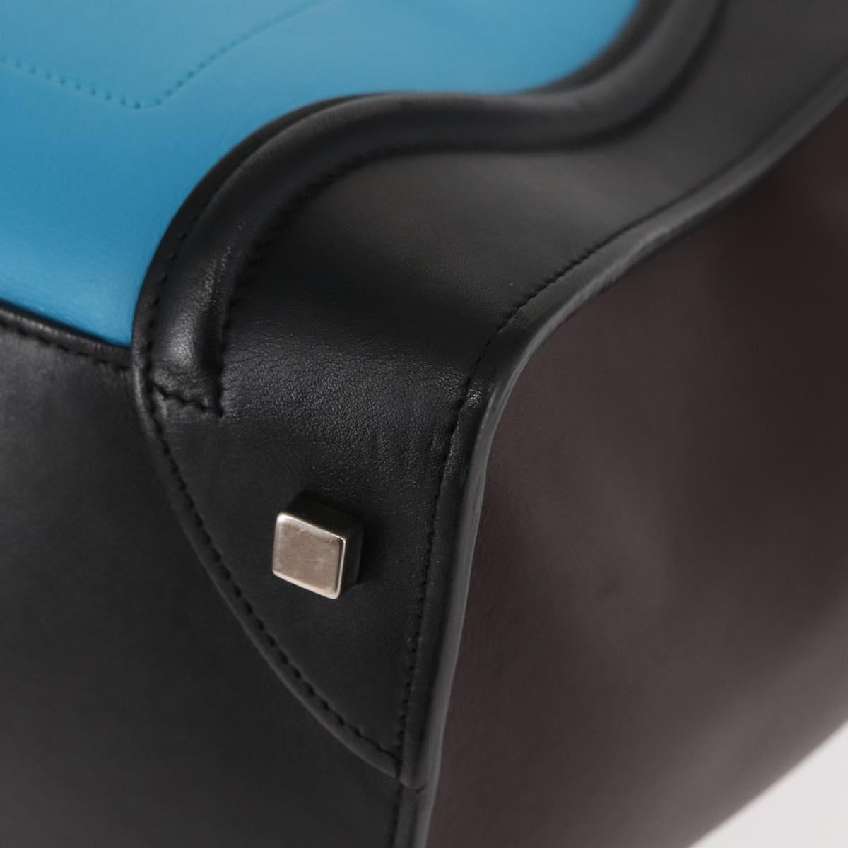 CELINE Luggage Mini Shopper Hand Bag Leather Black Blue Auth BA6731