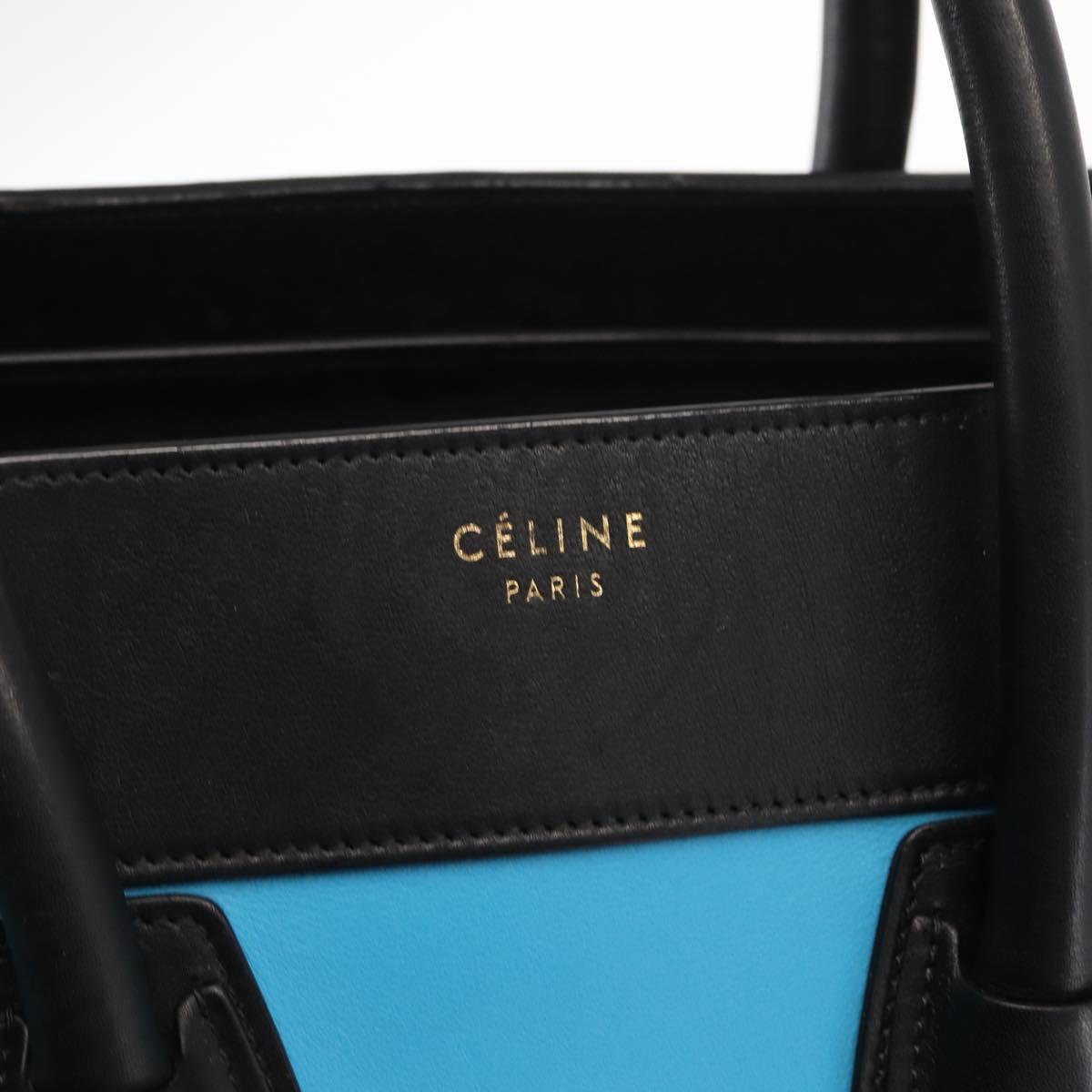 CELINE Luggage Mini Shopper Hand Bag Leather Black Blue Auth BA6731