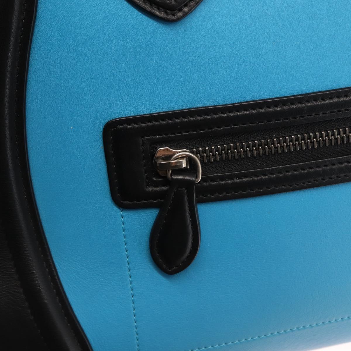 CELINE Luggage Mini Shopper Hand Bag Leather Black Blue Auth BA6731