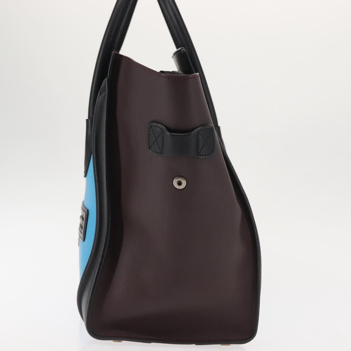 CELINE Luggage Mini Shopper Hand Bag Leather Black Blue Auth BA6731