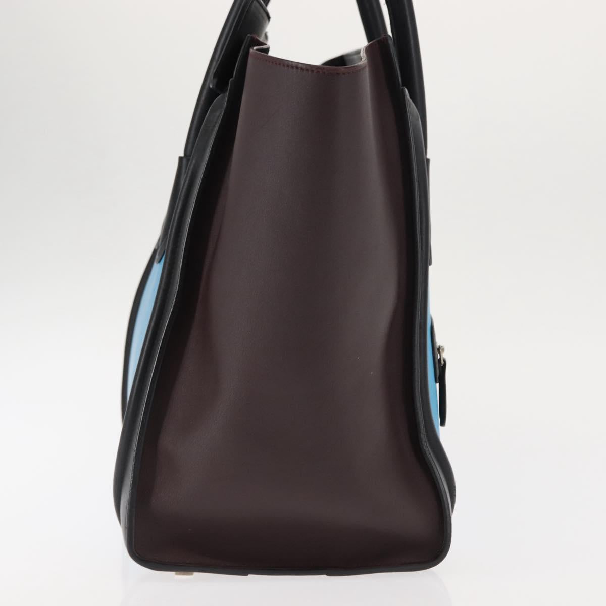 CELINE Luggage Mini Shopper Hand Bag Leather Black Blue Auth BA6731