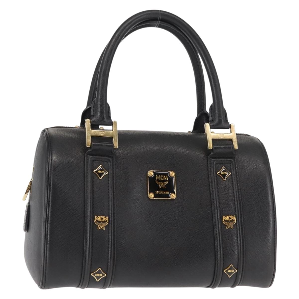 MCM Hand Bag Leather Black Gold Auth BA6732
