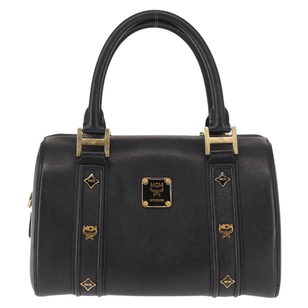 MCM Hand Bag Leather Black Gold Auth BA6732