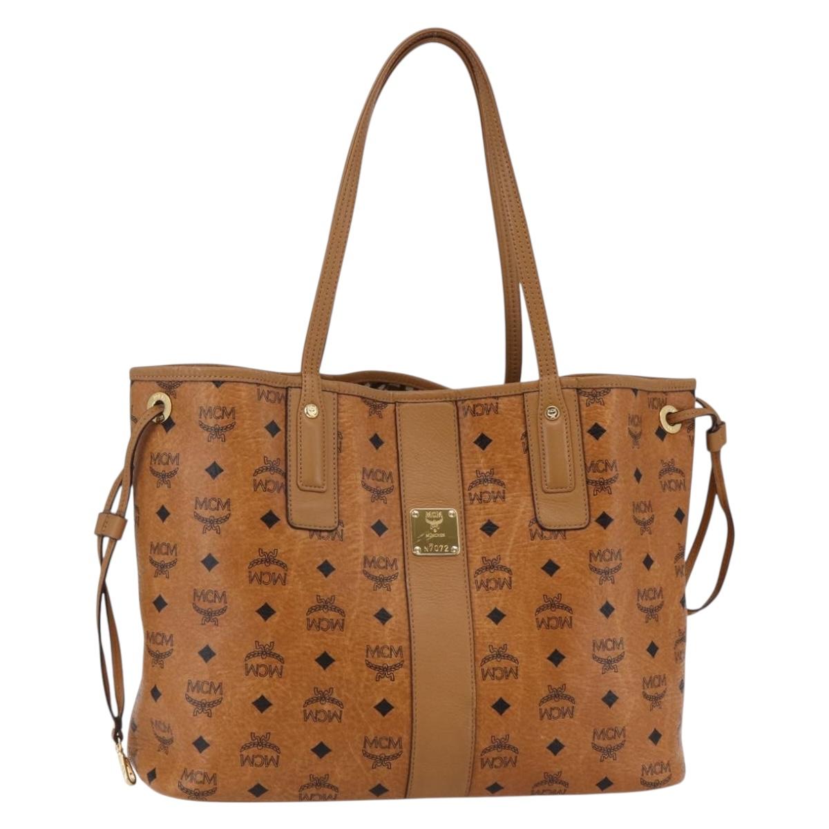 MCM Logogram Vicetos Tote Bag PVC Leather Brown Gold Auth BA6733