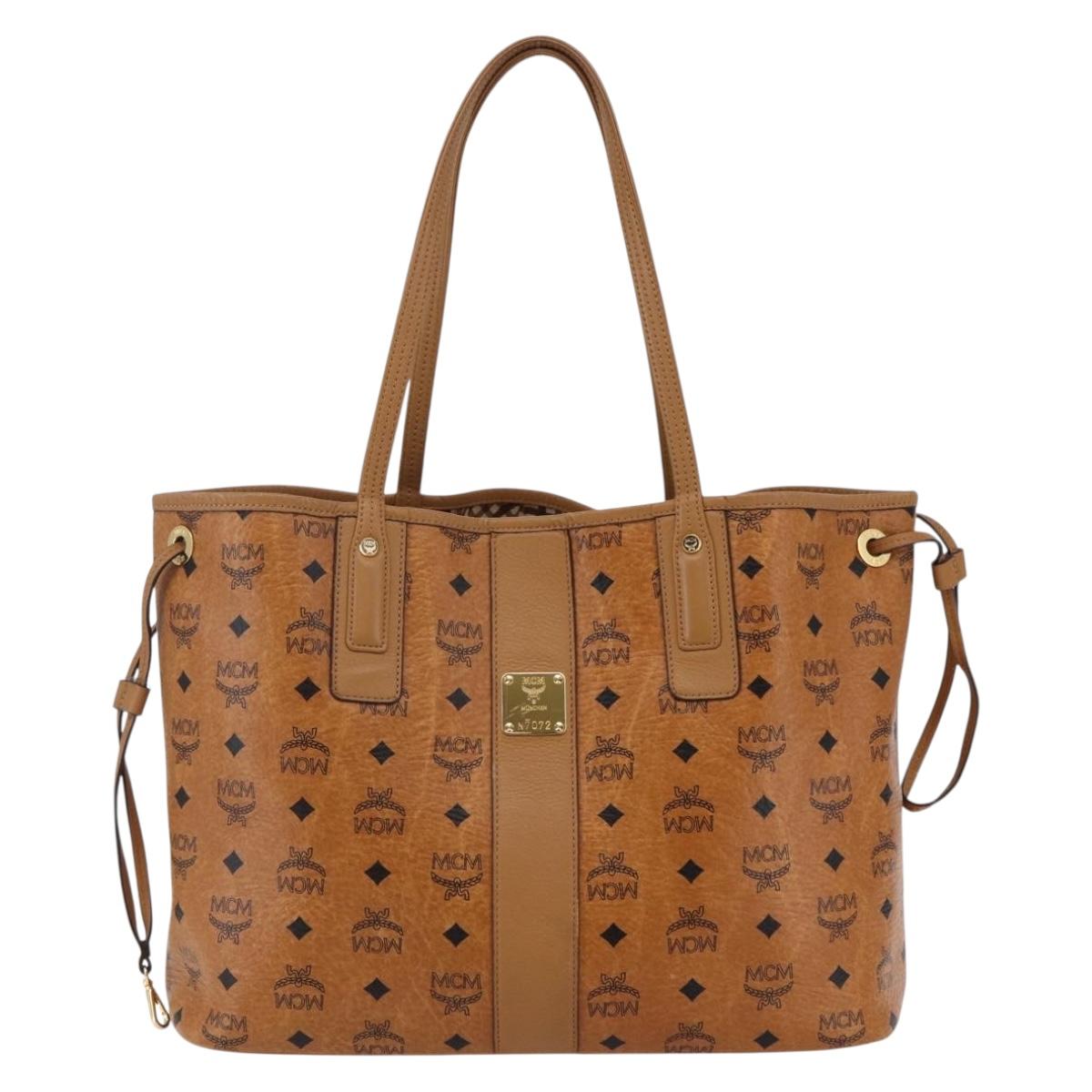MCM Logogram Vicetos Tote Bag PVC Leather Brown Gold Auth BA6733