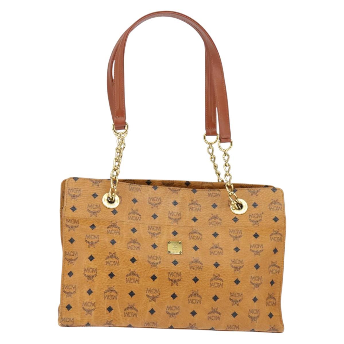 MCM Logogram Vicetos Tote Bag PVC Leather Brown Gold Auth BA6734