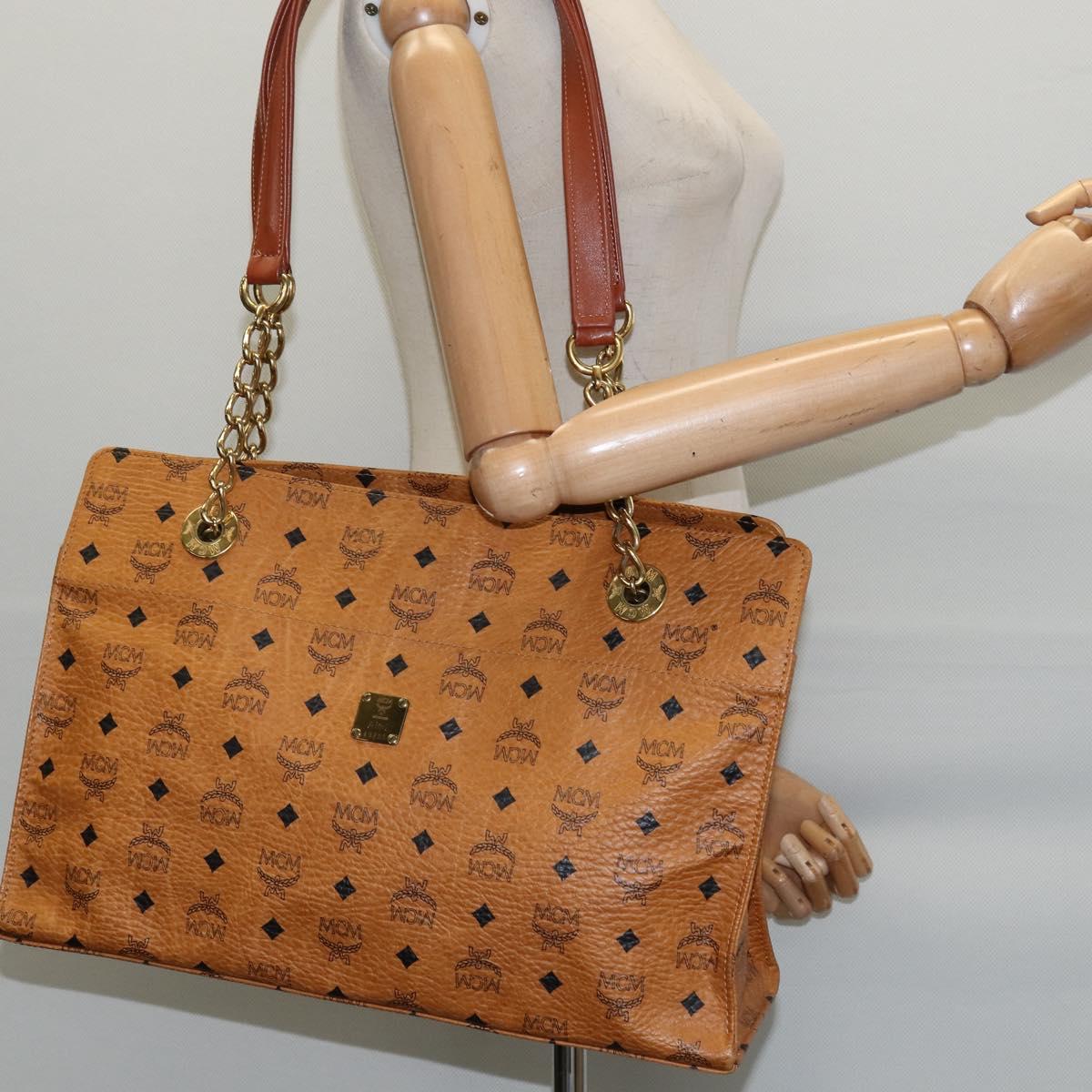 MCM Logogram Vicetos Tote Bag PVC Leather Brown Gold Auth BA6734