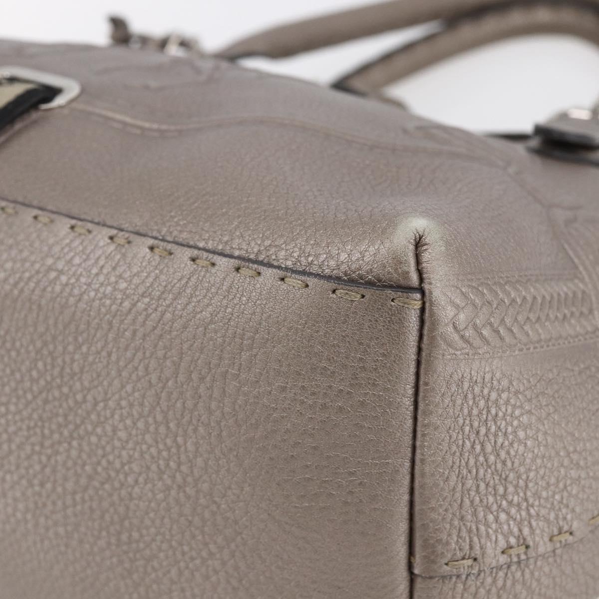 FENDI Celeria Villa Borghese Hand Bag Leather Beige Silver Auth BA6736