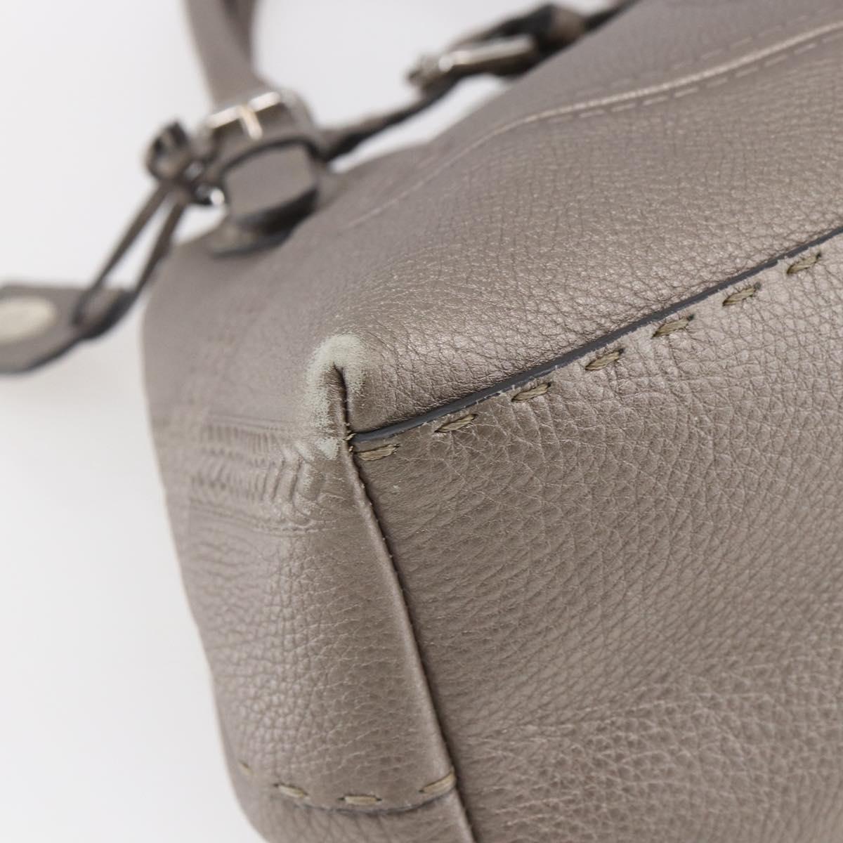 FENDI Celeria Villa Borghese Hand Bag Leather Beige Silver Auth BA6736