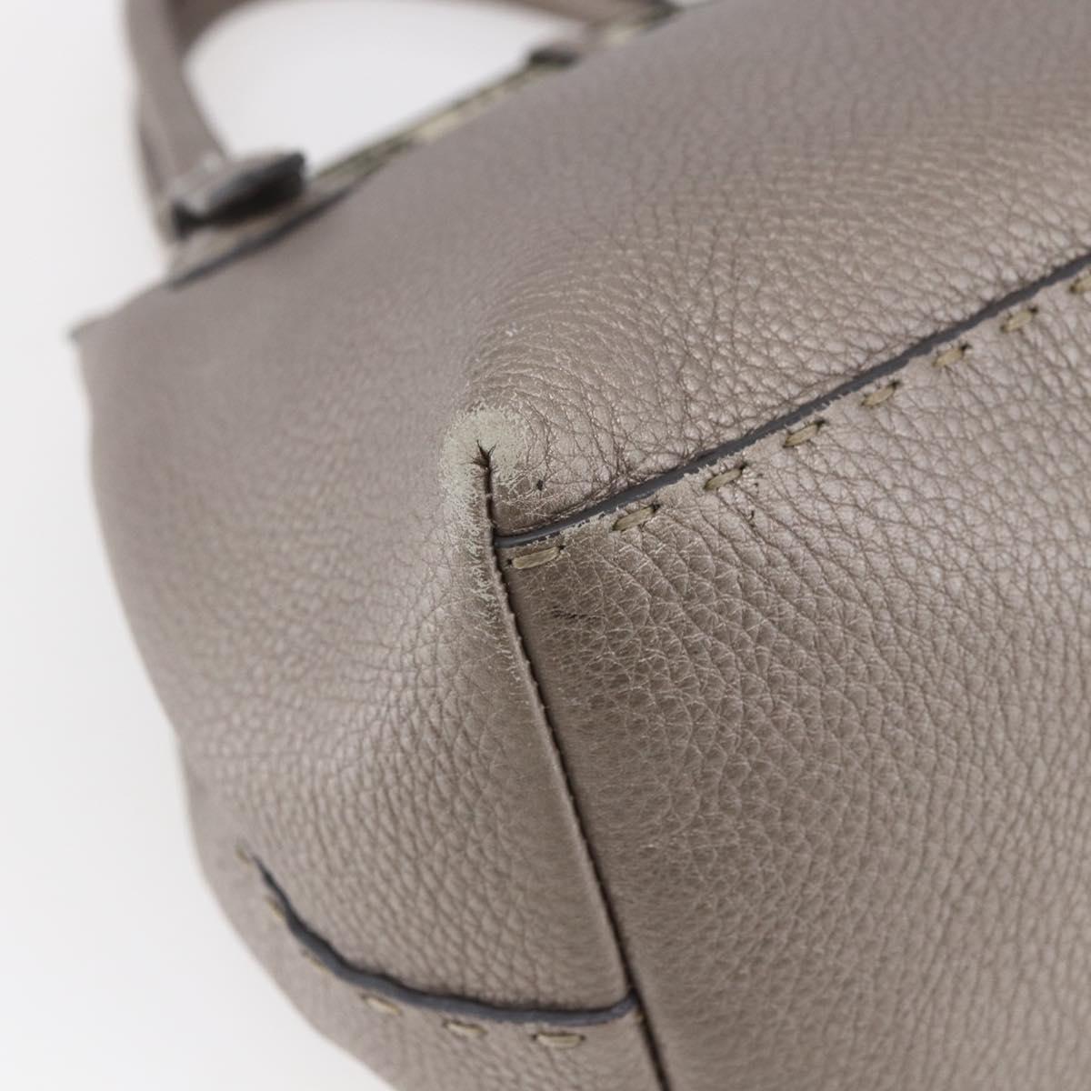 FENDI Celeria Villa Borghese Hand Bag Leather Beige Silver Auth BA6736