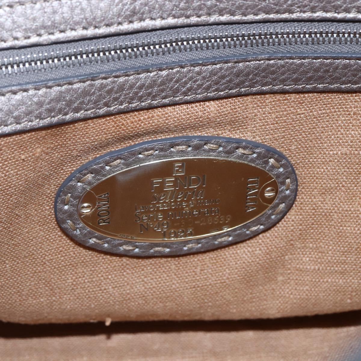 FENDI Celeria Villa Borghese Hand Bag Leather Beige Silver Auth BA6736
