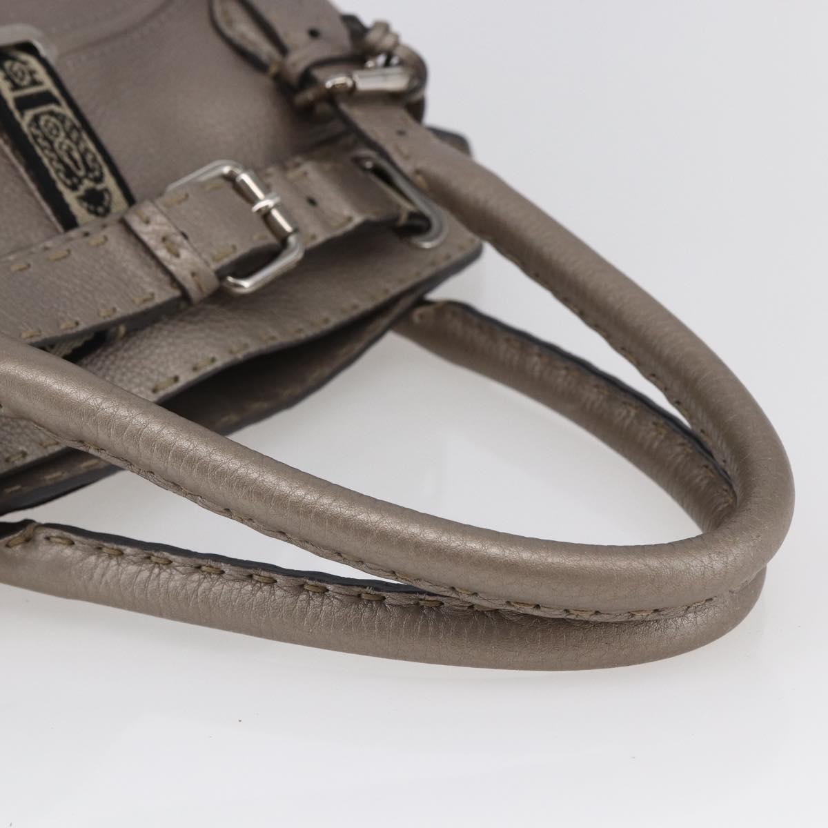 FENDI Celeria Villa Borghese Hand Bag Leather Beige Silver Auth BA6736