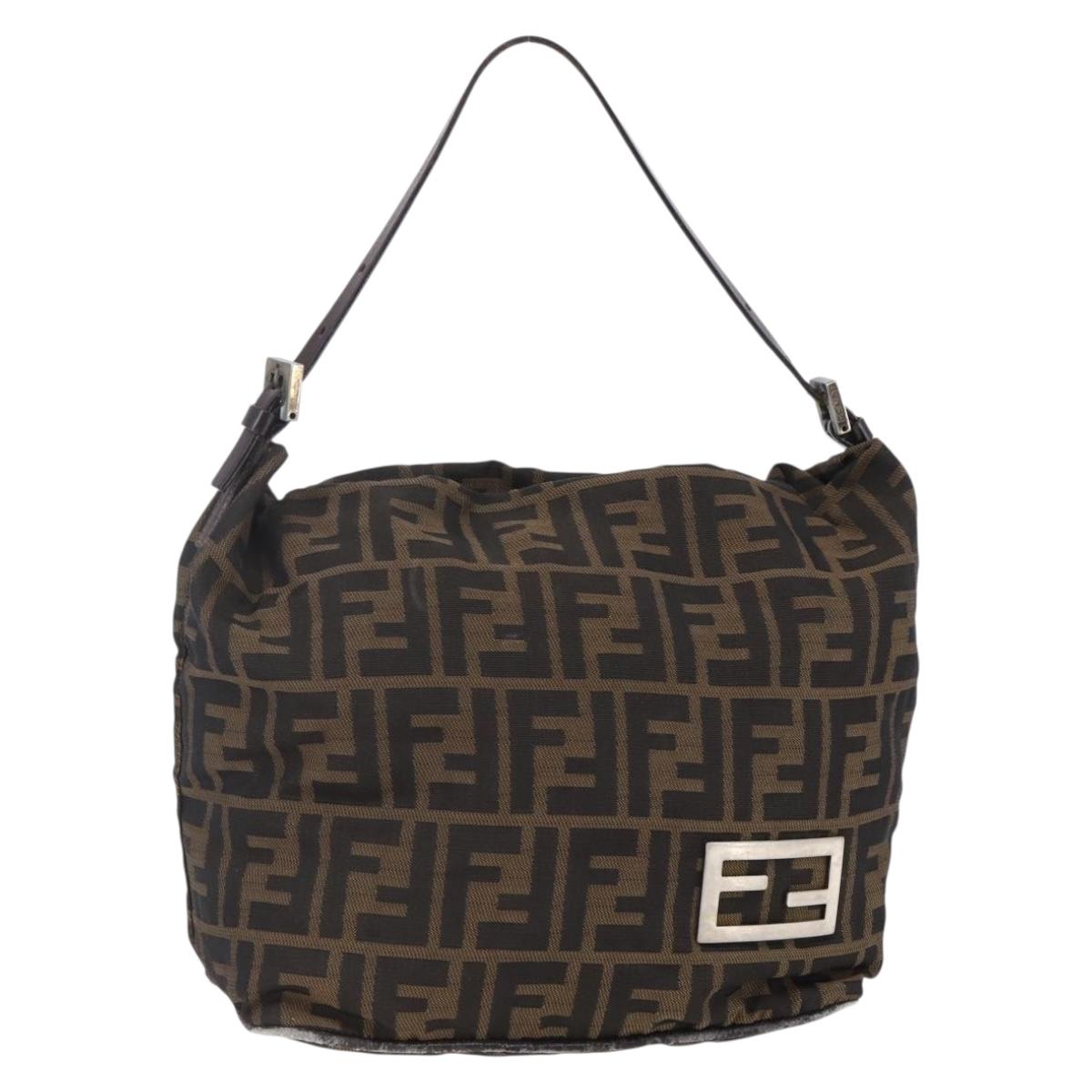 FENDI Zucca Canvas Shoulder Bag Black Brown Auth BA6737