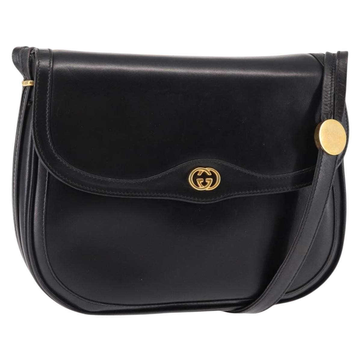 GUCCI Shoulder Bag Leather Black Gold 001 261 1070 Auth BA6739