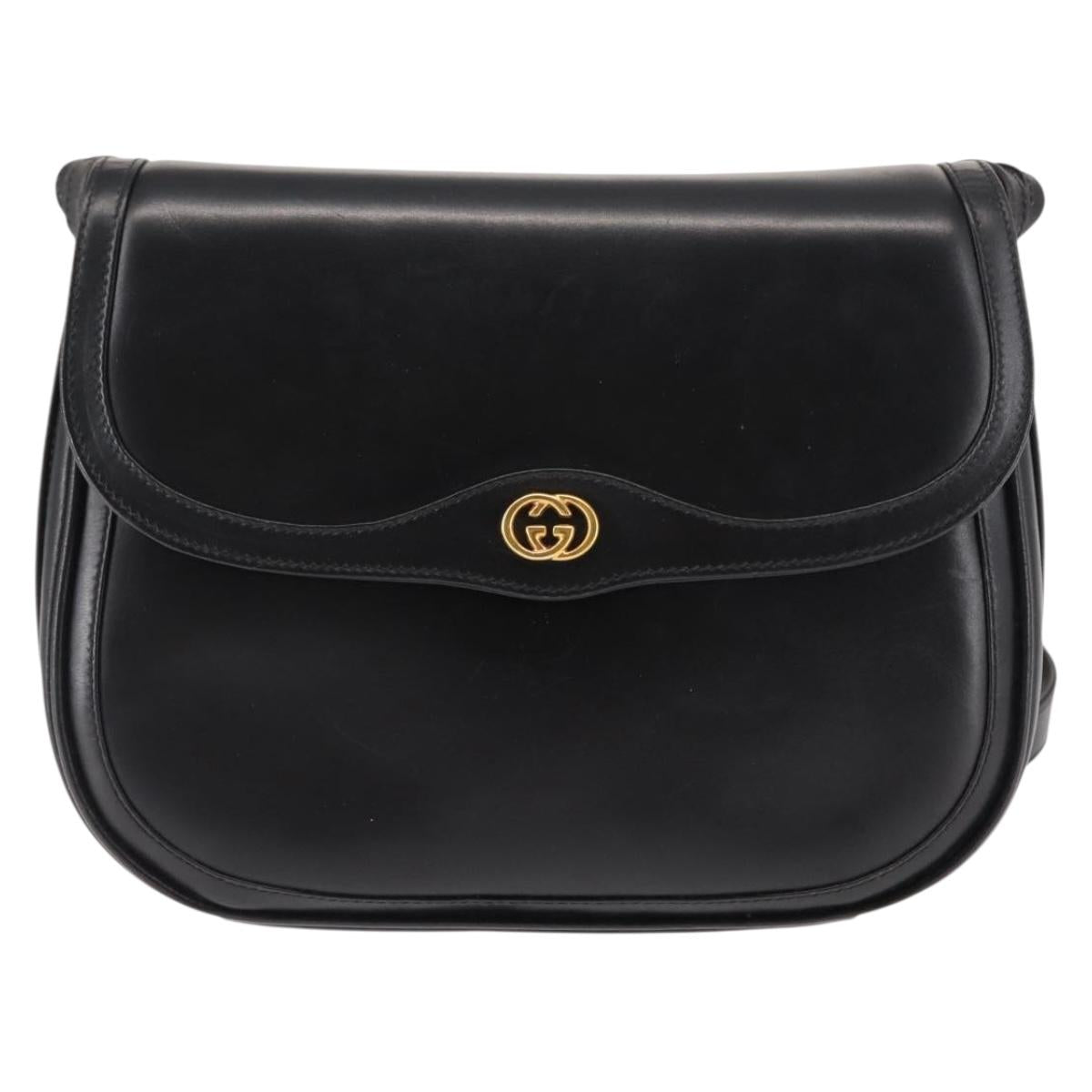 GUCCI Shoulder Bag Leather Black Gold 001 261 1070 Auth BA6739