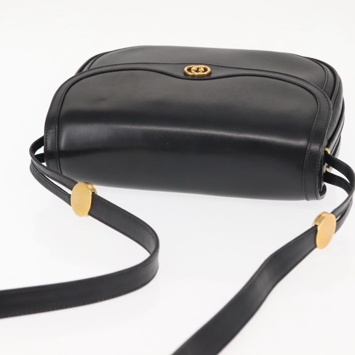 GUCCI Shoulder Bag Leather Black Gold 001 261 1070 Auth BA6739